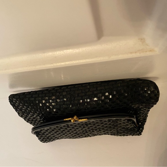COBLENTZ ORIGINAL VINTAGE BAG CLUTCH BLACK PERMAPLASTIC WOVEN HINGE KISS LOCK - Picture 6 of 14